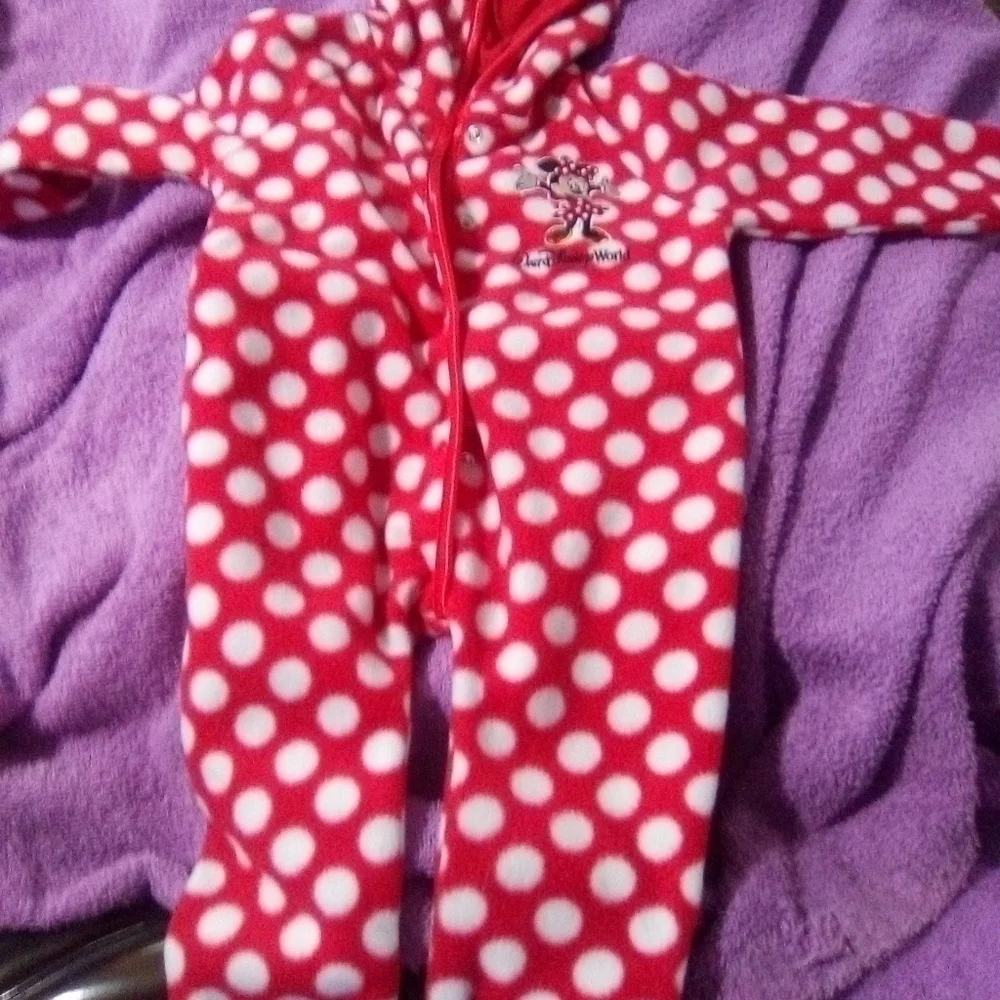 DISNEY parks hooded fleece Minnie mouse onesie. Size 6 months